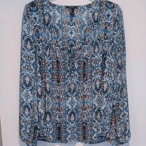 Forever 21 tribal print tie front v-neck boho blouse size S